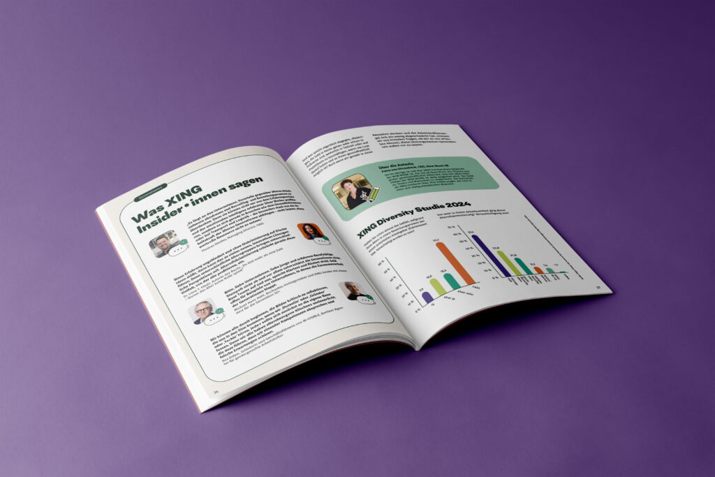 A double page spread about age in hiring. A few expert voices, a short bio about the author and a bar chart on the topic.