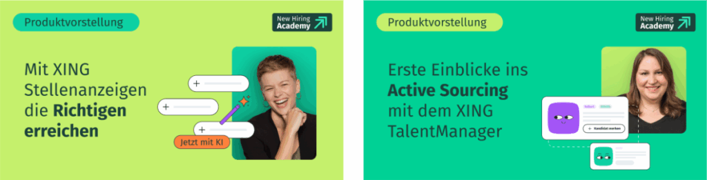 Two LinkedIn banners promoting product introductions with abstract depictions of the product interface.