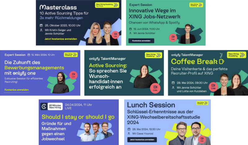 A variety of LinkedIn banners promoting various CRM formats by the brand onlyfy. They use the same design, simply different colours occasionally.