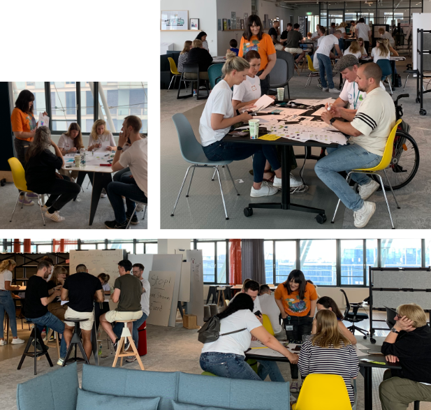 A collage of photos of me walking through the tables of participants, giving feedback and advice.