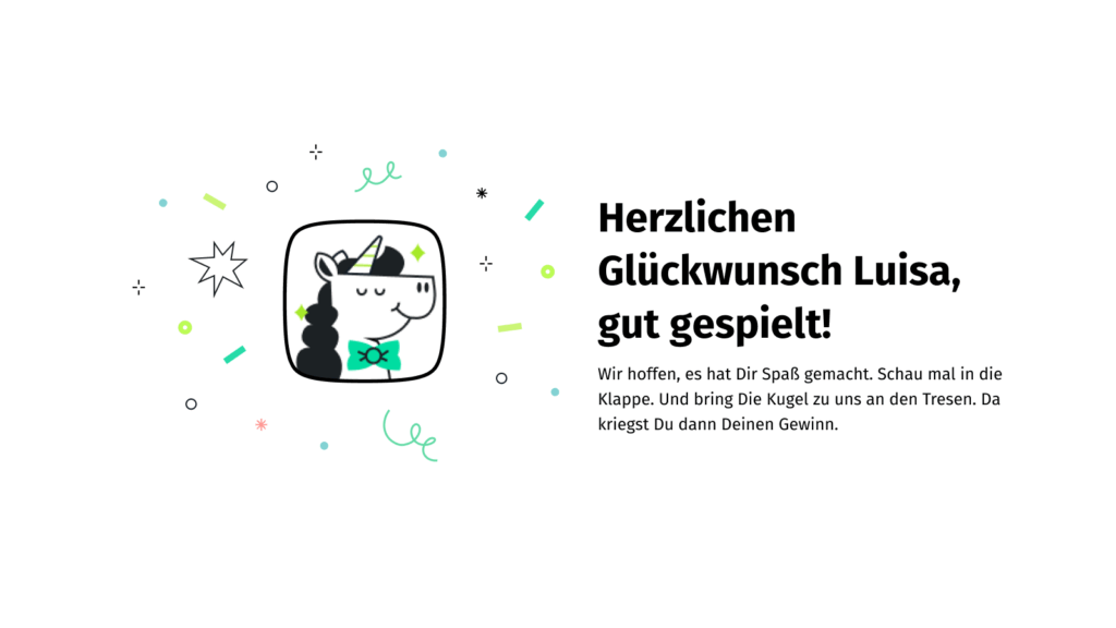 A congratulation screen showing your avatar and confetti, telling you that you have won the game.