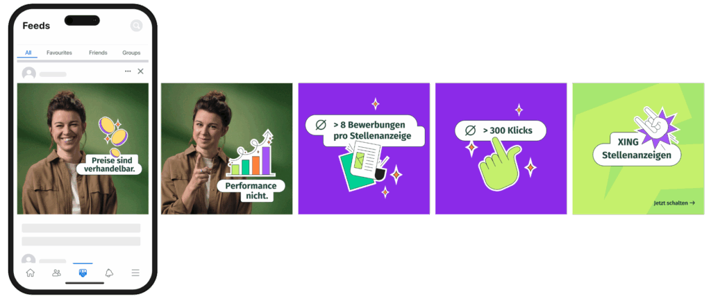 B2B campaign displayed as a facebook carousel. Same text as above but with a mix of the photo and the icons.